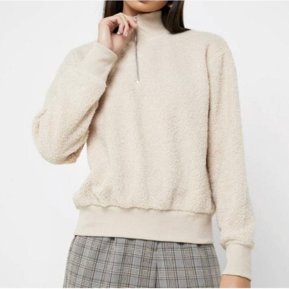 Topshop Teddy Fleece Quarter‎ Zip Sweater Size 8